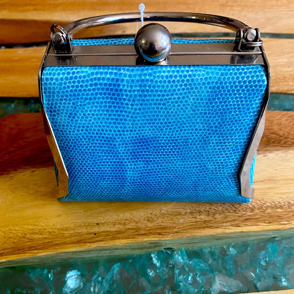 Charming teal blue faux snakeskin super mini-bag